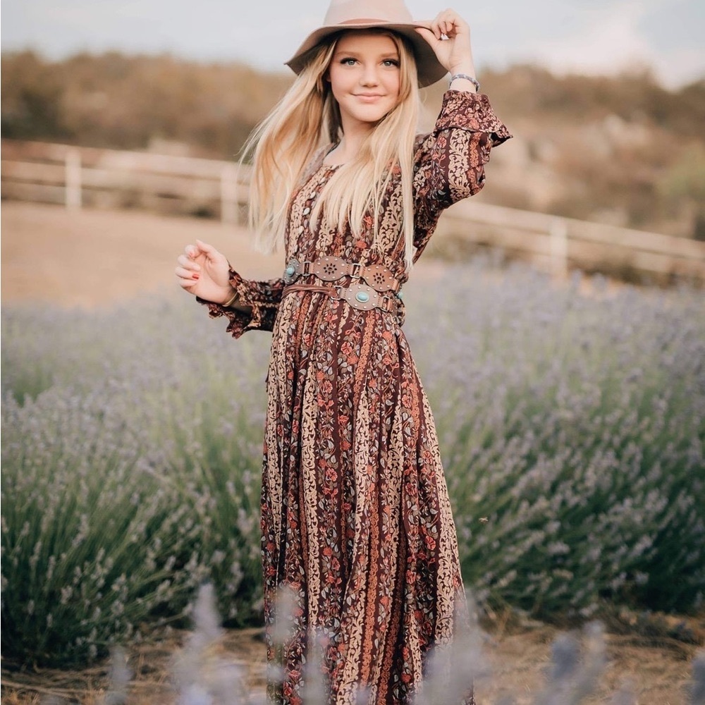 Vintage boho GUESS long floral dress with button detail size 5
